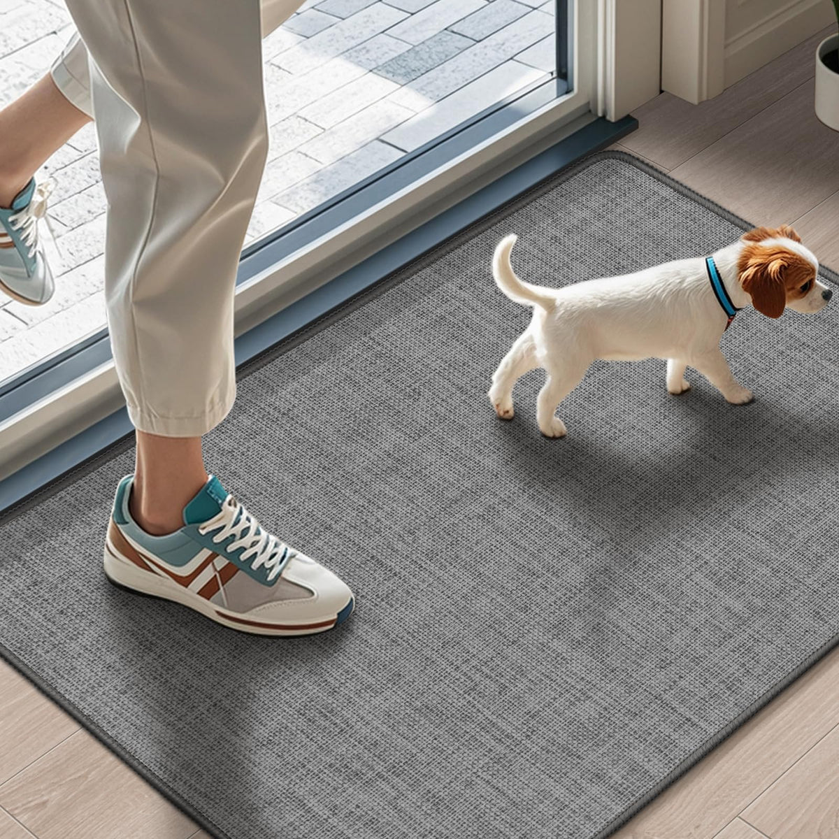 LEKEEPGO Ultra Thin Indoor Door Mat grey front view