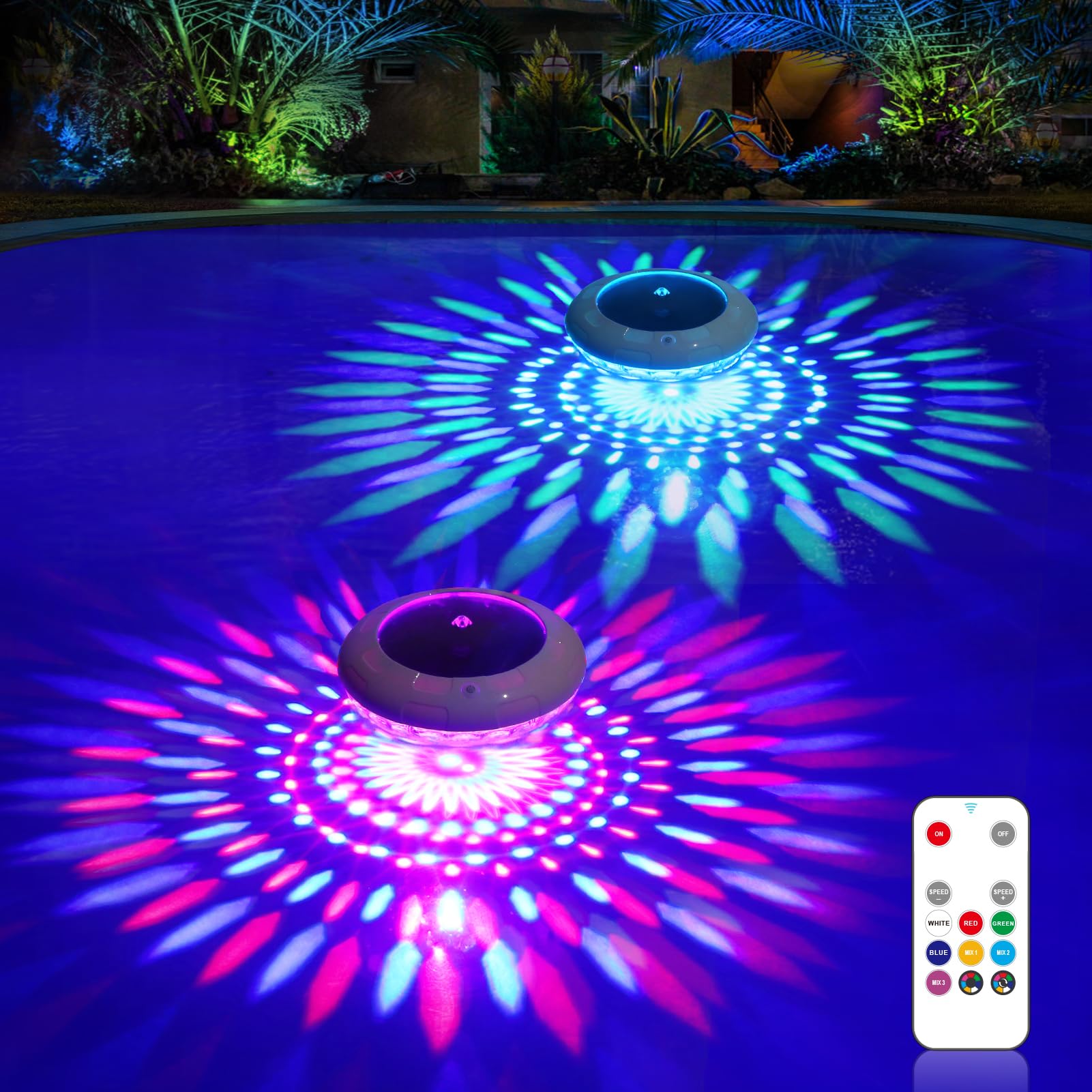 LENONE Floating Pool Light front view, 6.5 inches, white