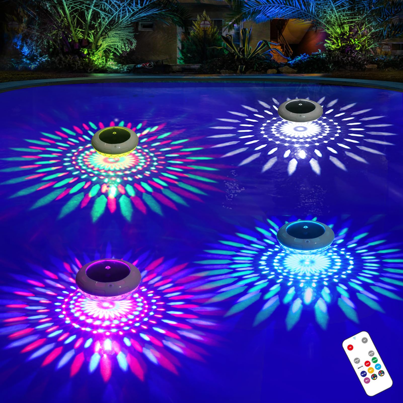LENONE Floating Pool Light RGB colour changing lights pack of 4