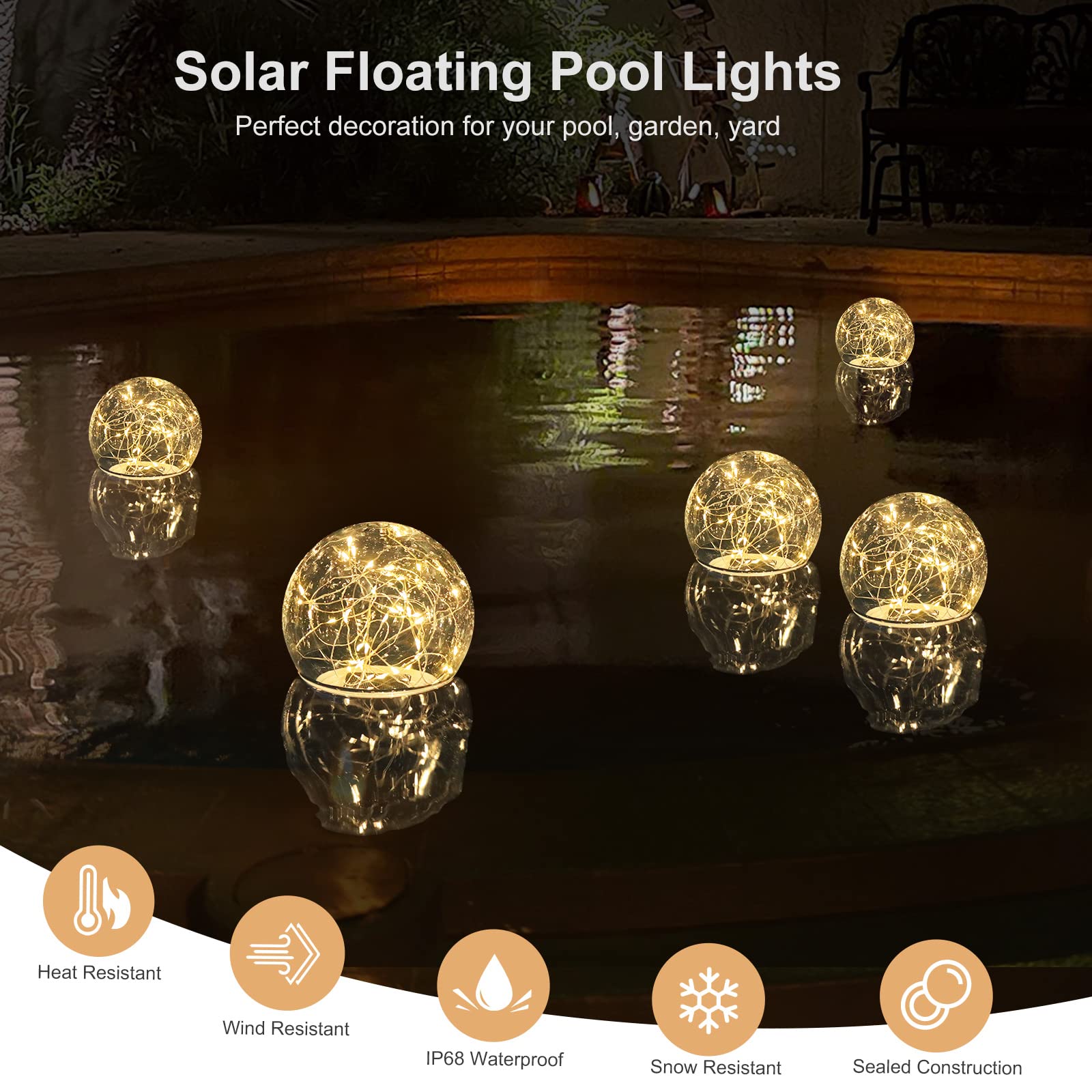 LENONE Floating Pool Lights in Garden