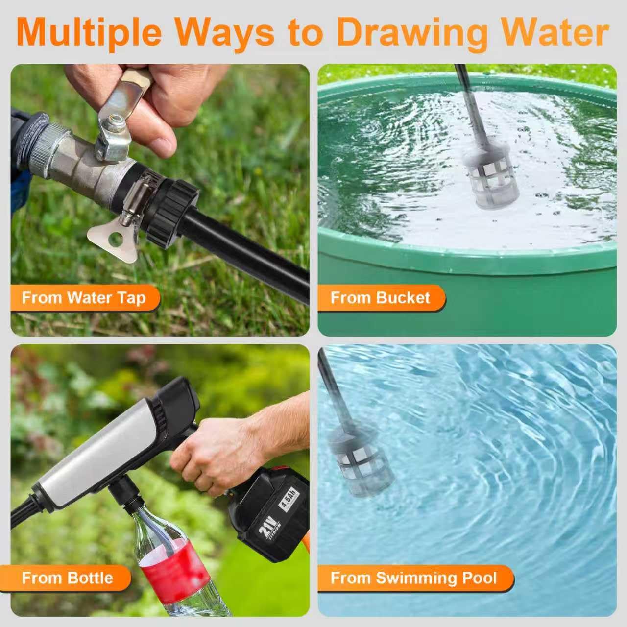 LEOTER Cordless Pressure Washer accessories including hose and adapters