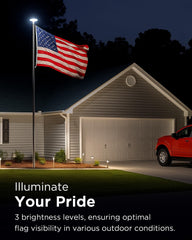 Lepwings Solar Flag Pole Light illuminated at night