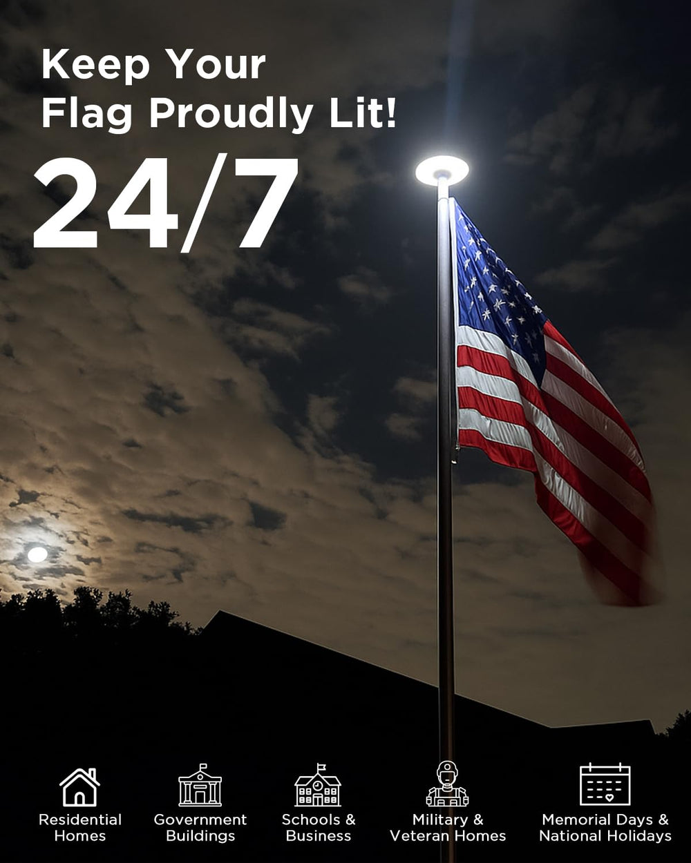 Lepwings Solar Flag Pole Light showing 132 LEDs