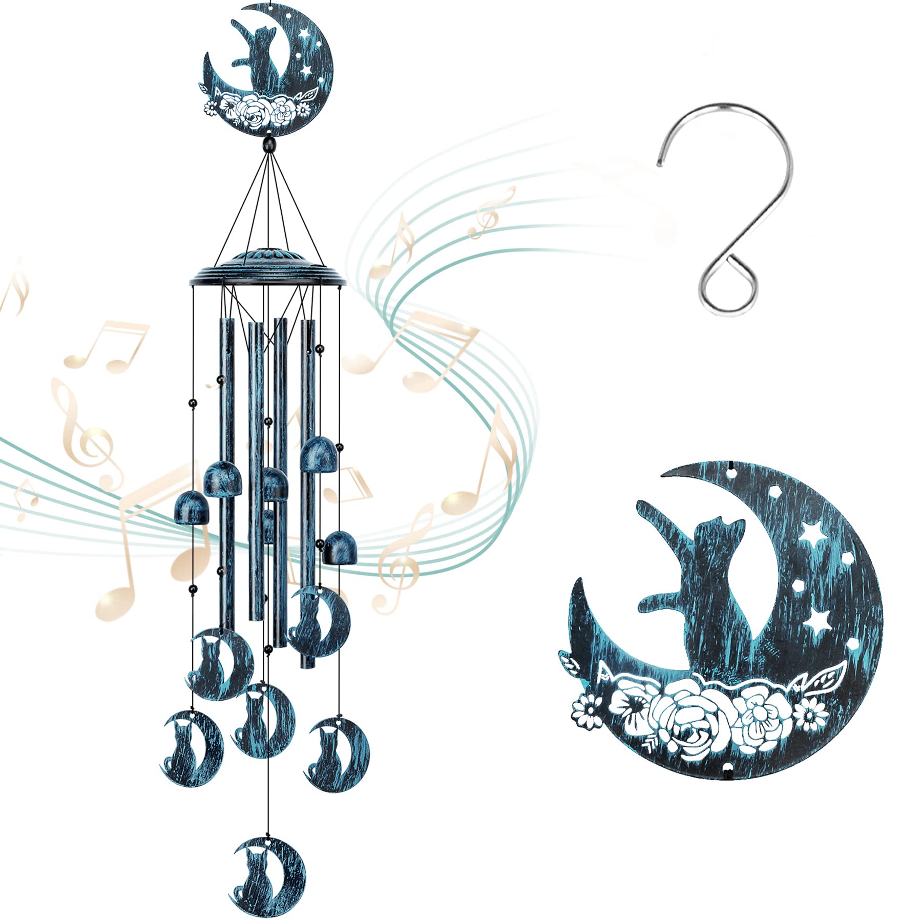 LESES Cat Memorial Wind Chime front view with blue design