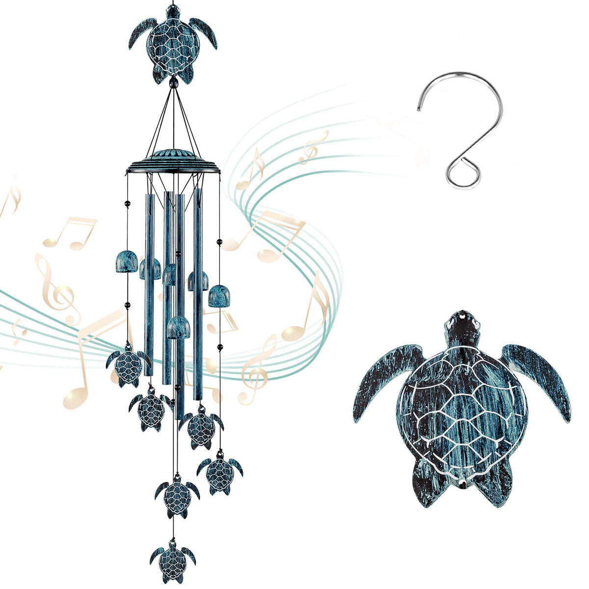 LESES Sea Turtle Wind Chime front view with copper finish
