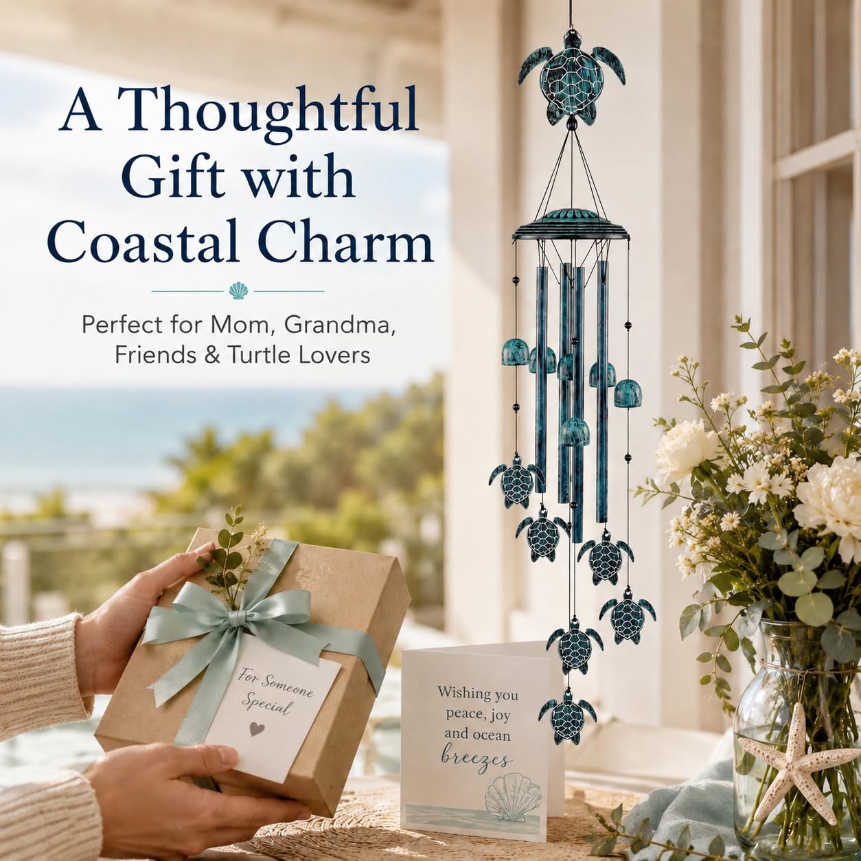 LESES Sea Turtle Wind Chime with S-shaped hook