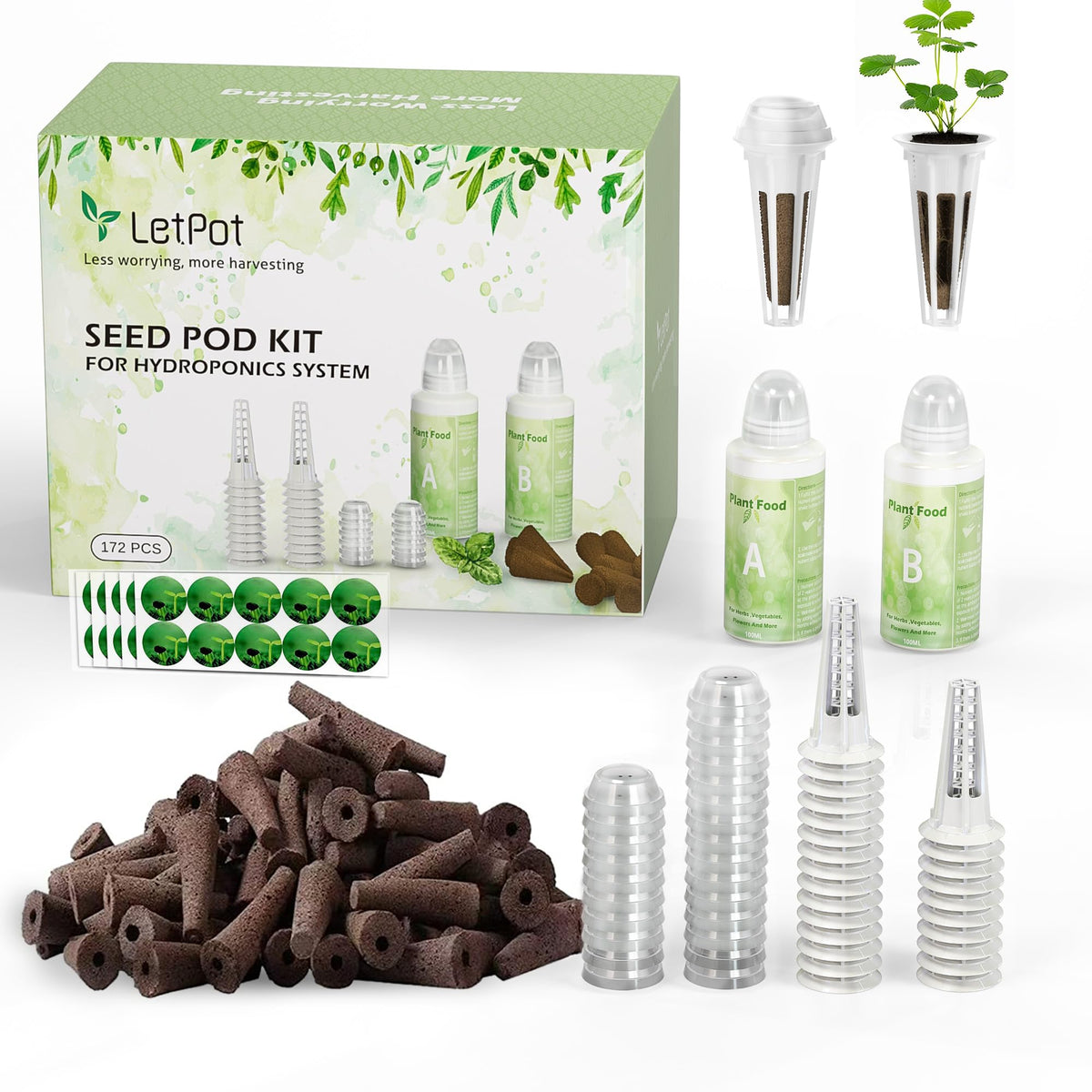 LETPOT 172 Pcs Hydroponic Growing Kit containing sponges and accessories