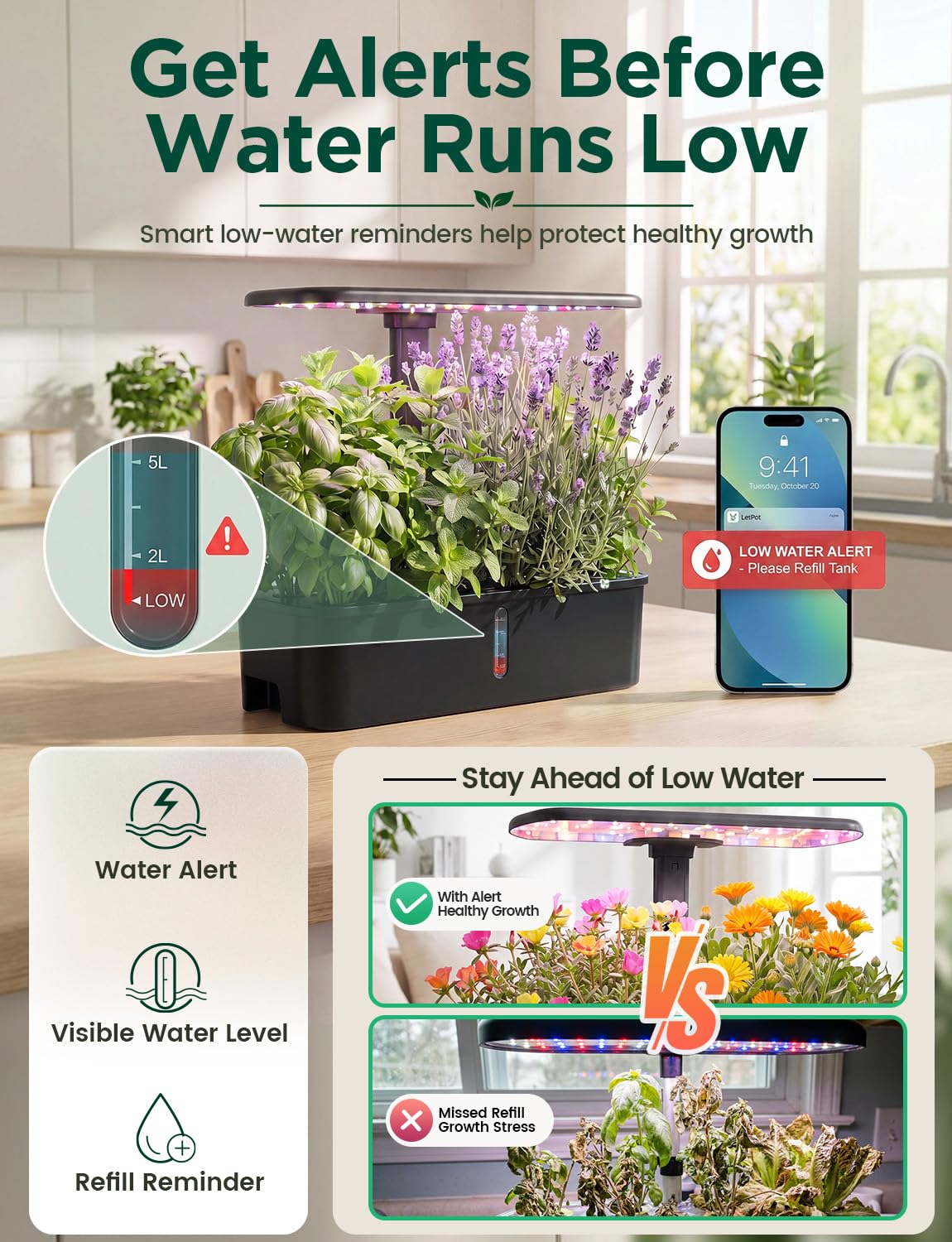 LETPOT Hydroponic system with plants growing in pods