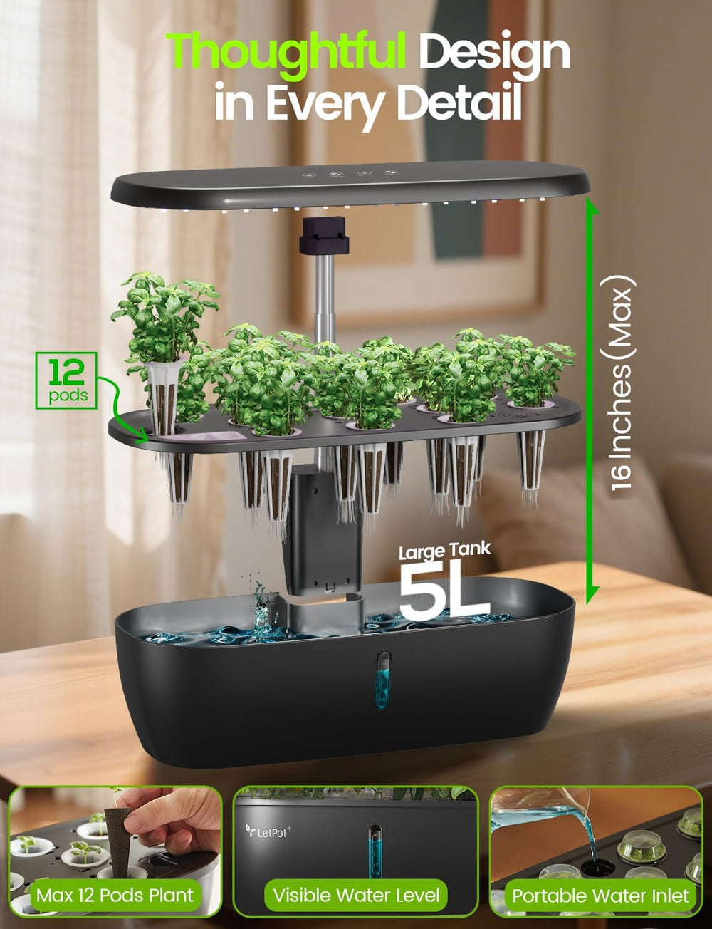LETPOT Hydroponics kit showing included planting pods