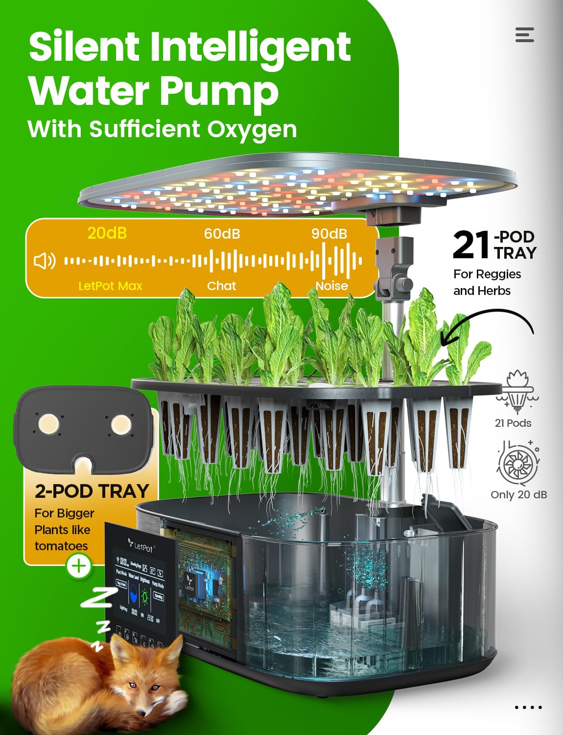 LETPOT hydroponics system dynamic LCD screen display
