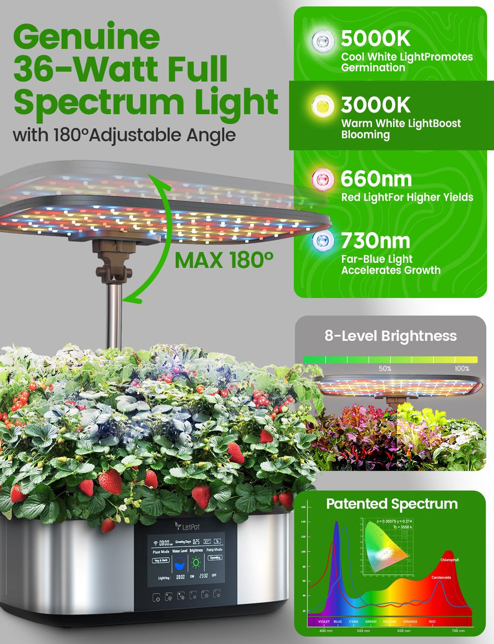 LETPOT hydroponics system with adjustable LED light rod