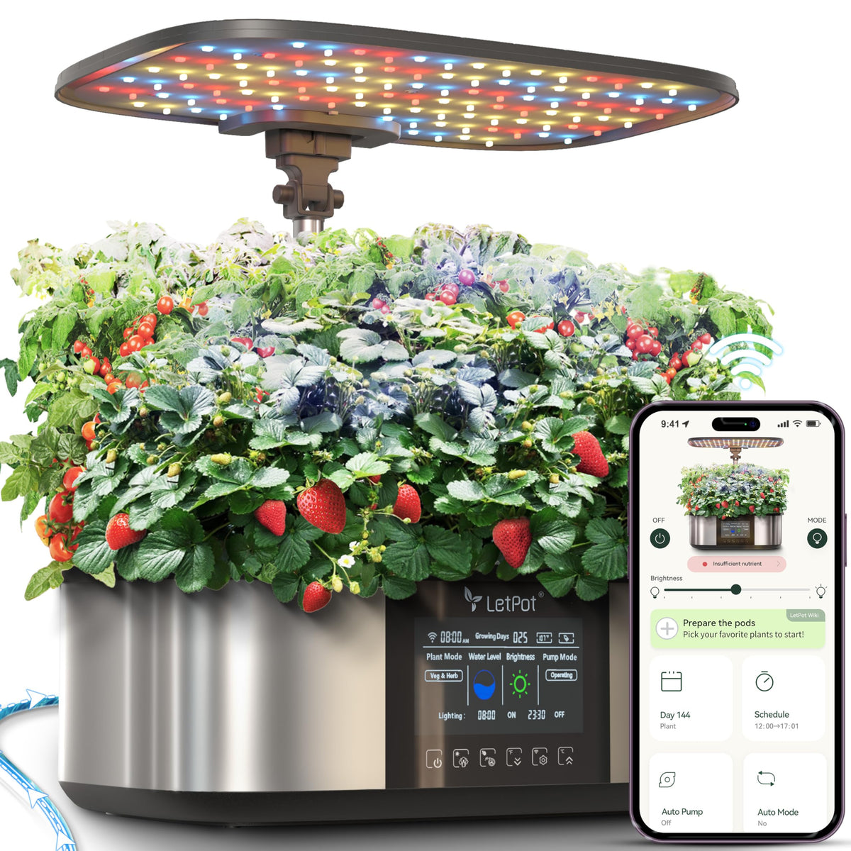 LETPOT LPH-Max Hydroponics Growing System front view with LED lights