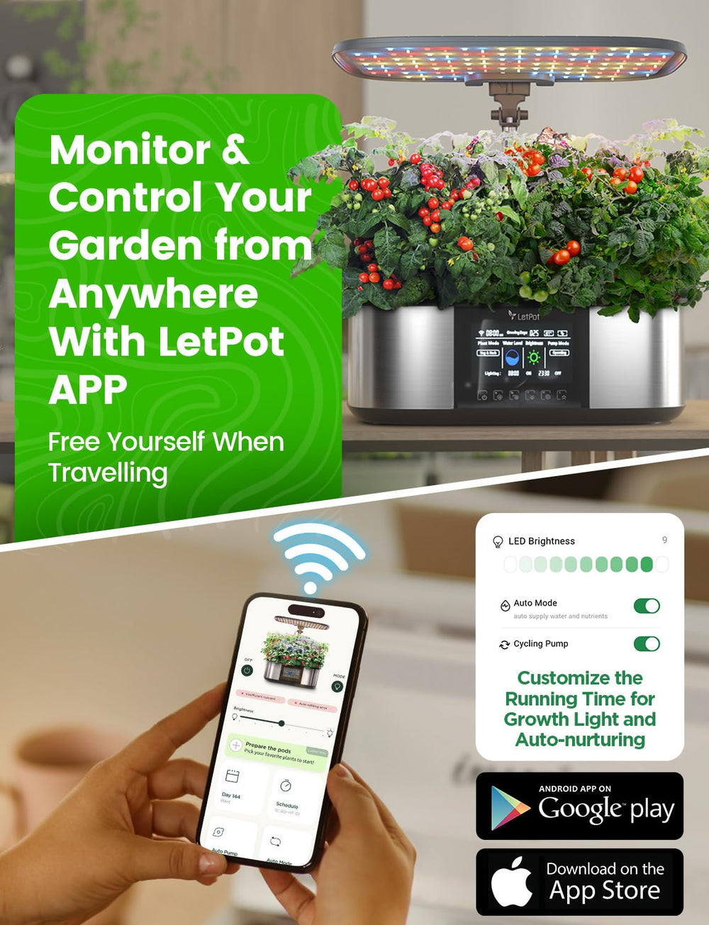 LETPOT LPH-Max Hydroponics Growing System with app interface on smartphone