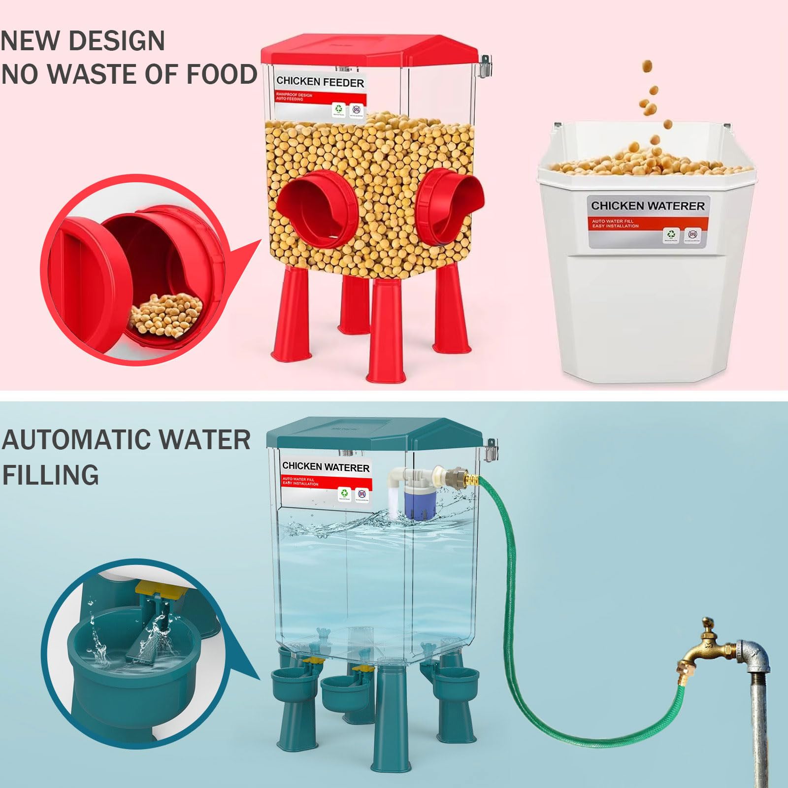 letsFix Automatic Chicken Waterer and Feeder components laid out