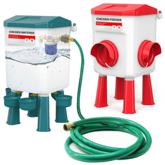 letsFix Automatic Chicken Waterer & Feeder Kits blue and red model front view
