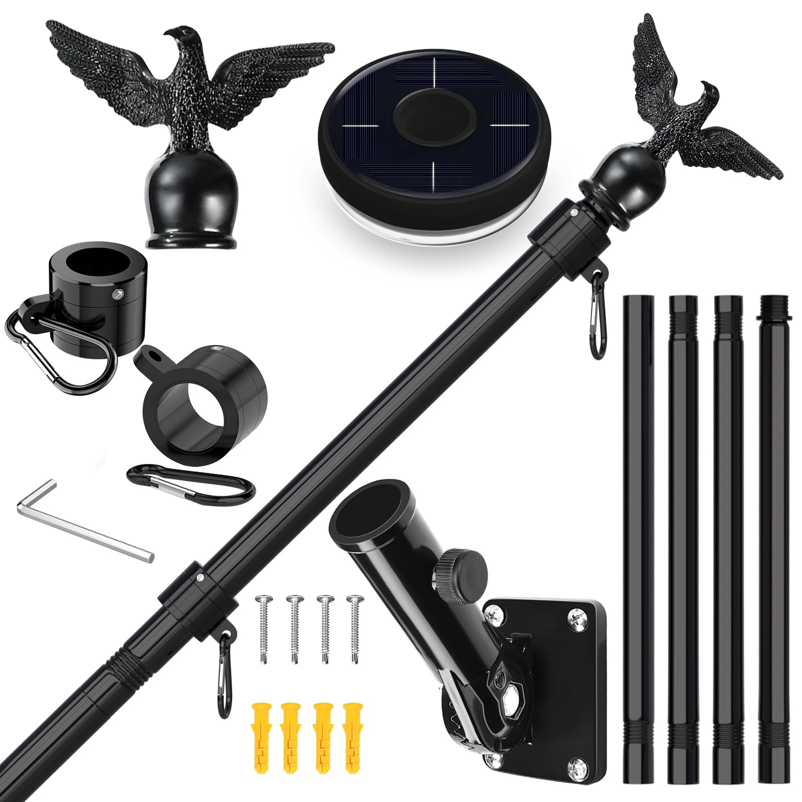 LETSTRY 5FT flag pole kit with solar light and adjustable bracket