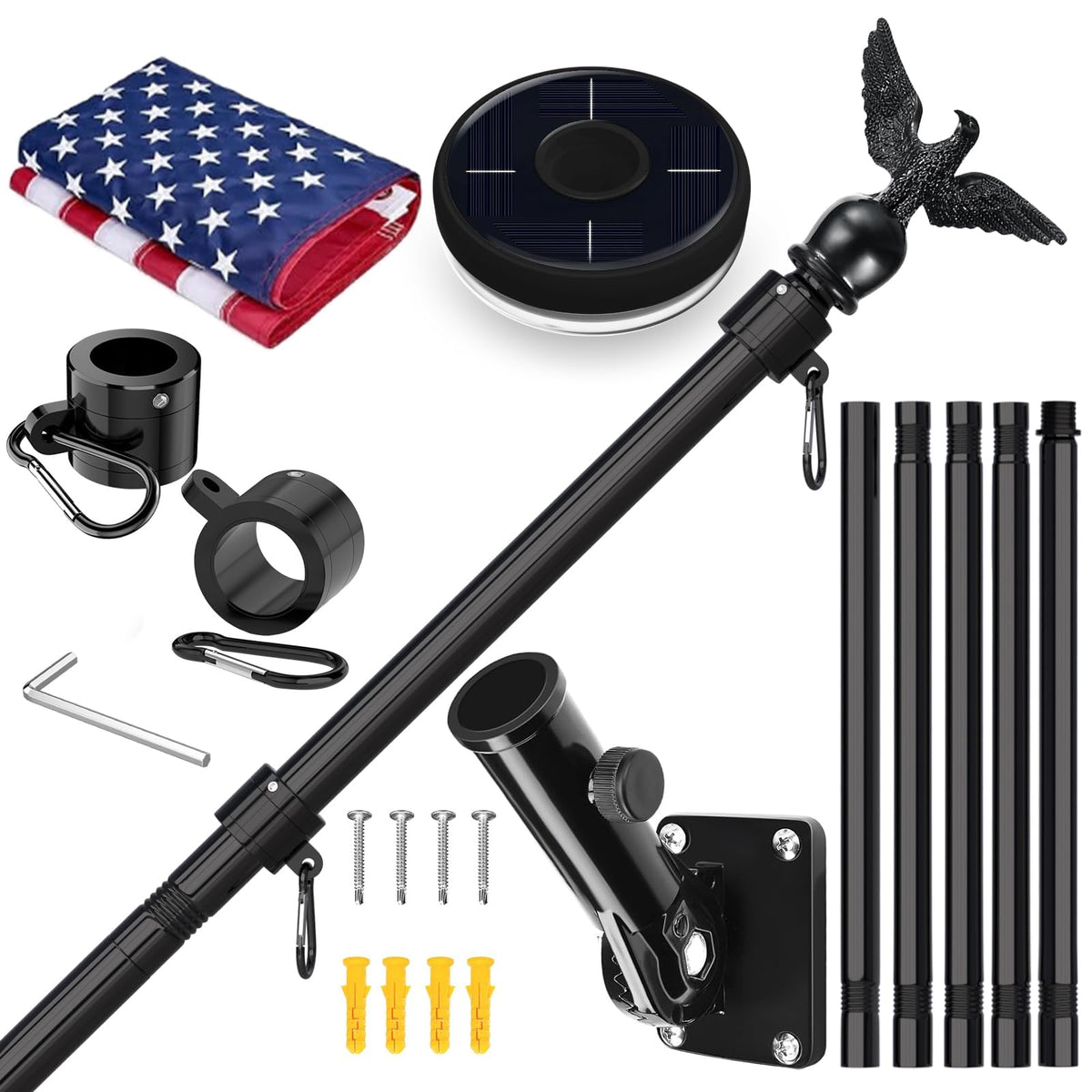 LETSTRY 6FT flag pole kit with solar light and American flag