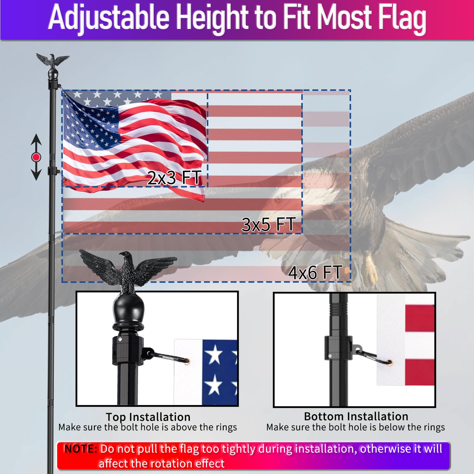 LETSTRY flag pole mounted on a porch displaying American flag