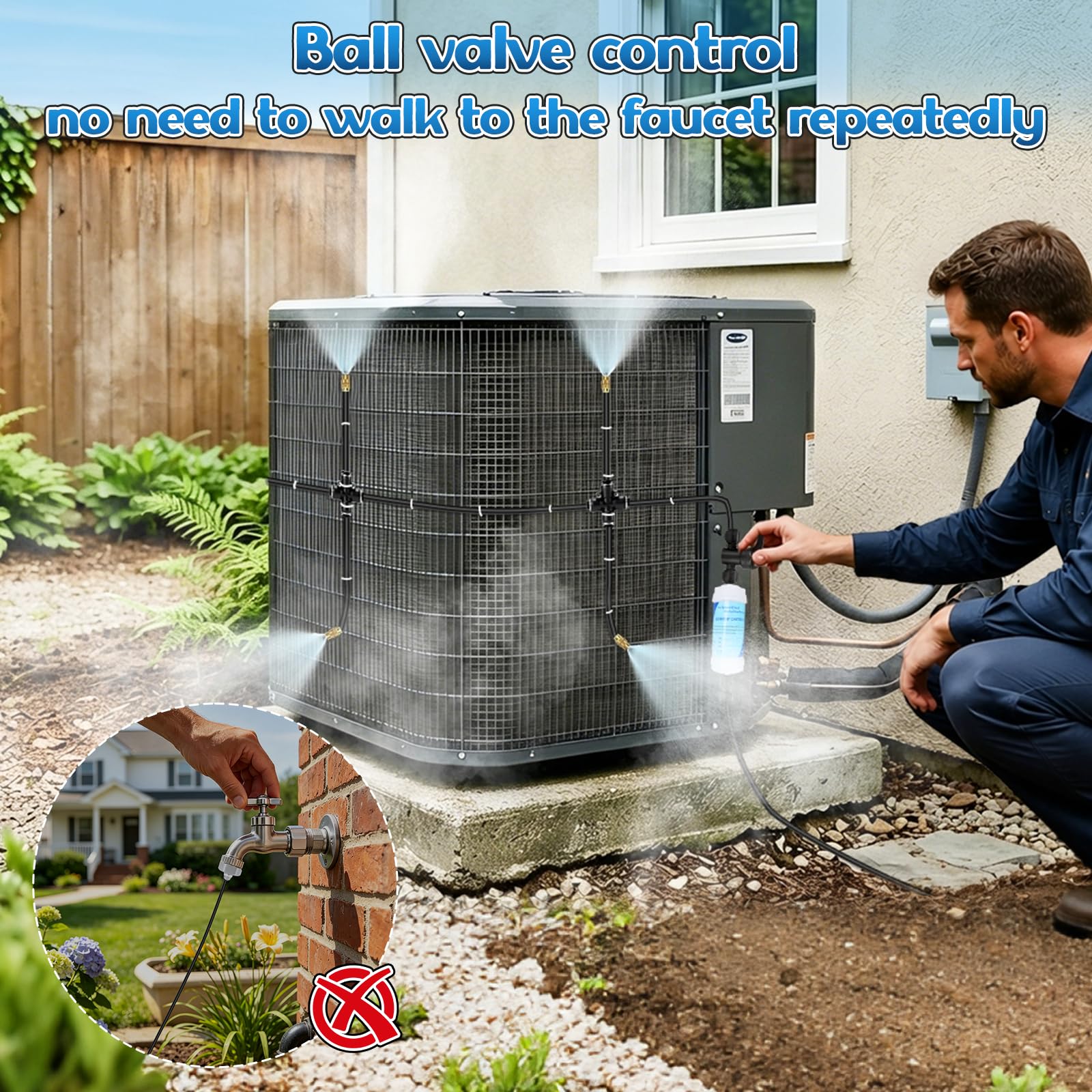 Lettry cooling kit in use, misting around a patio