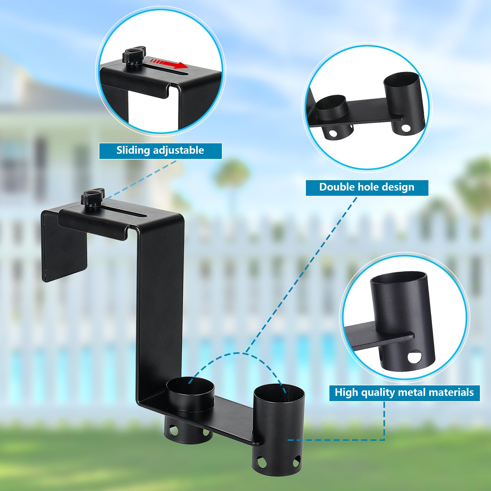 Lettry metal pool fence hooks with cleaning tools attached