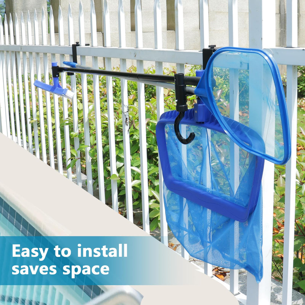 Lettry pool fence hooks mounted on a wooden fence