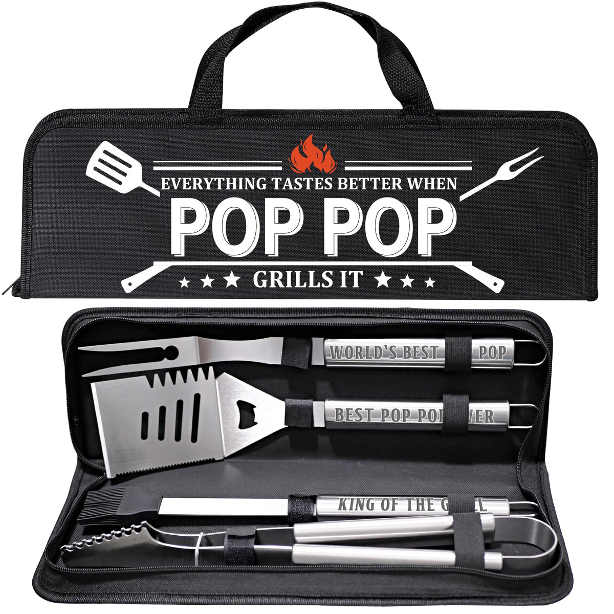 LEWARAN BBQ Grill Tool Set in aluminum case, front view