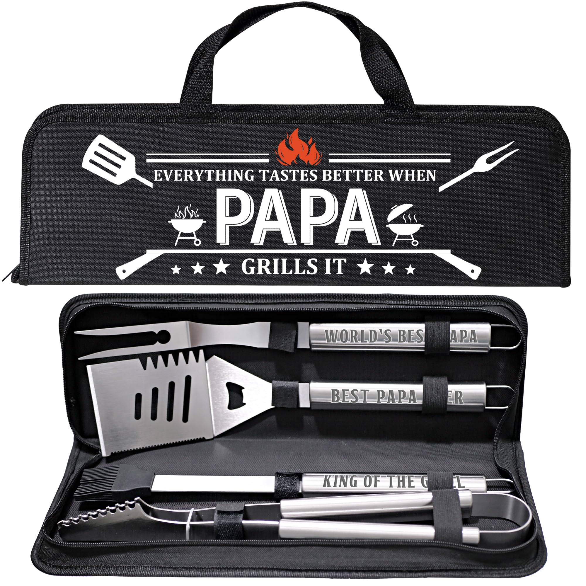 LEWARAN BBQ Grill Tools Set black stainless steel tools in case