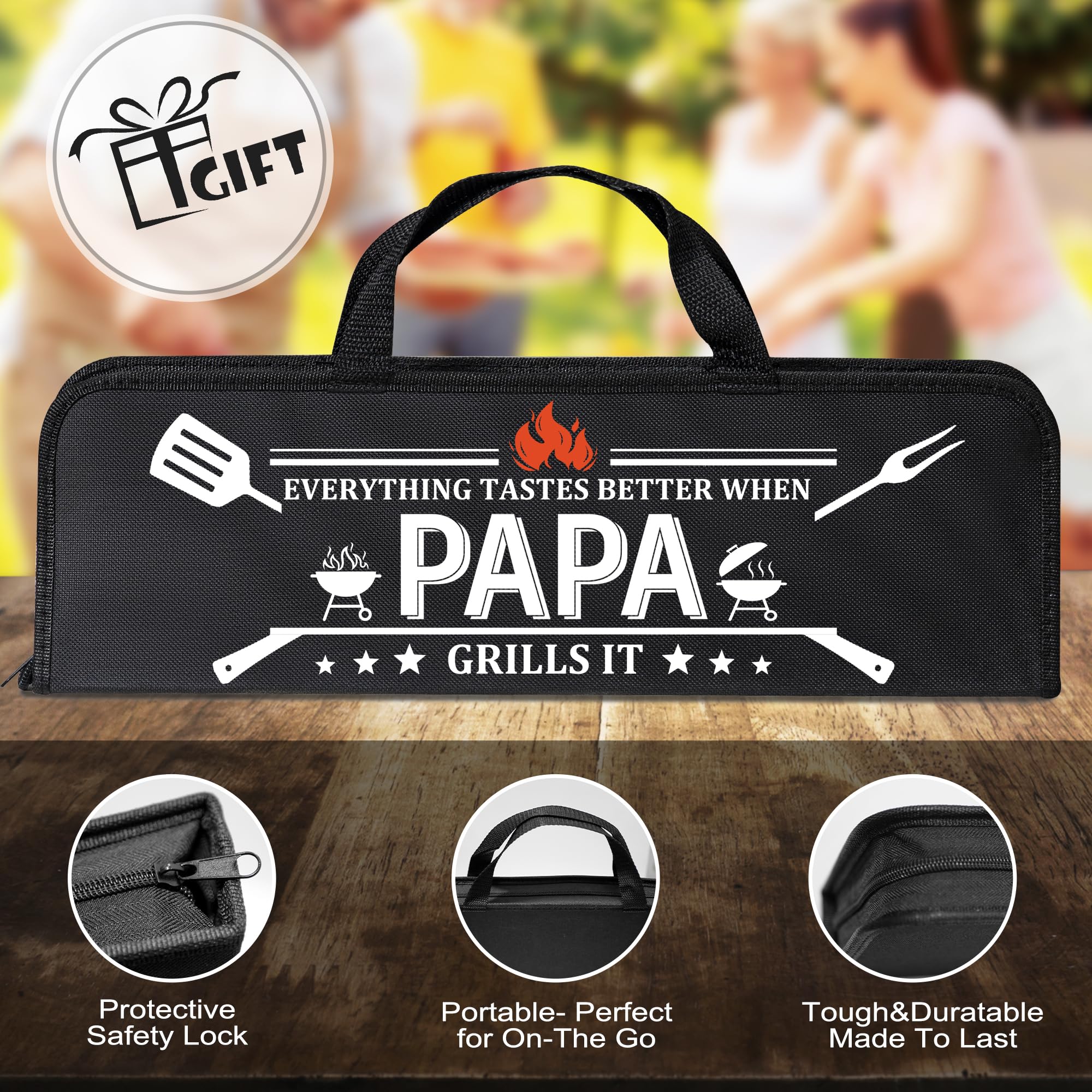 LEWARAN BBQ Grill Tools Set with tools laid out