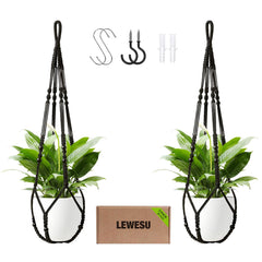 LEWESU macrame plant hanger set of 2 with black colour and decorative wood beads