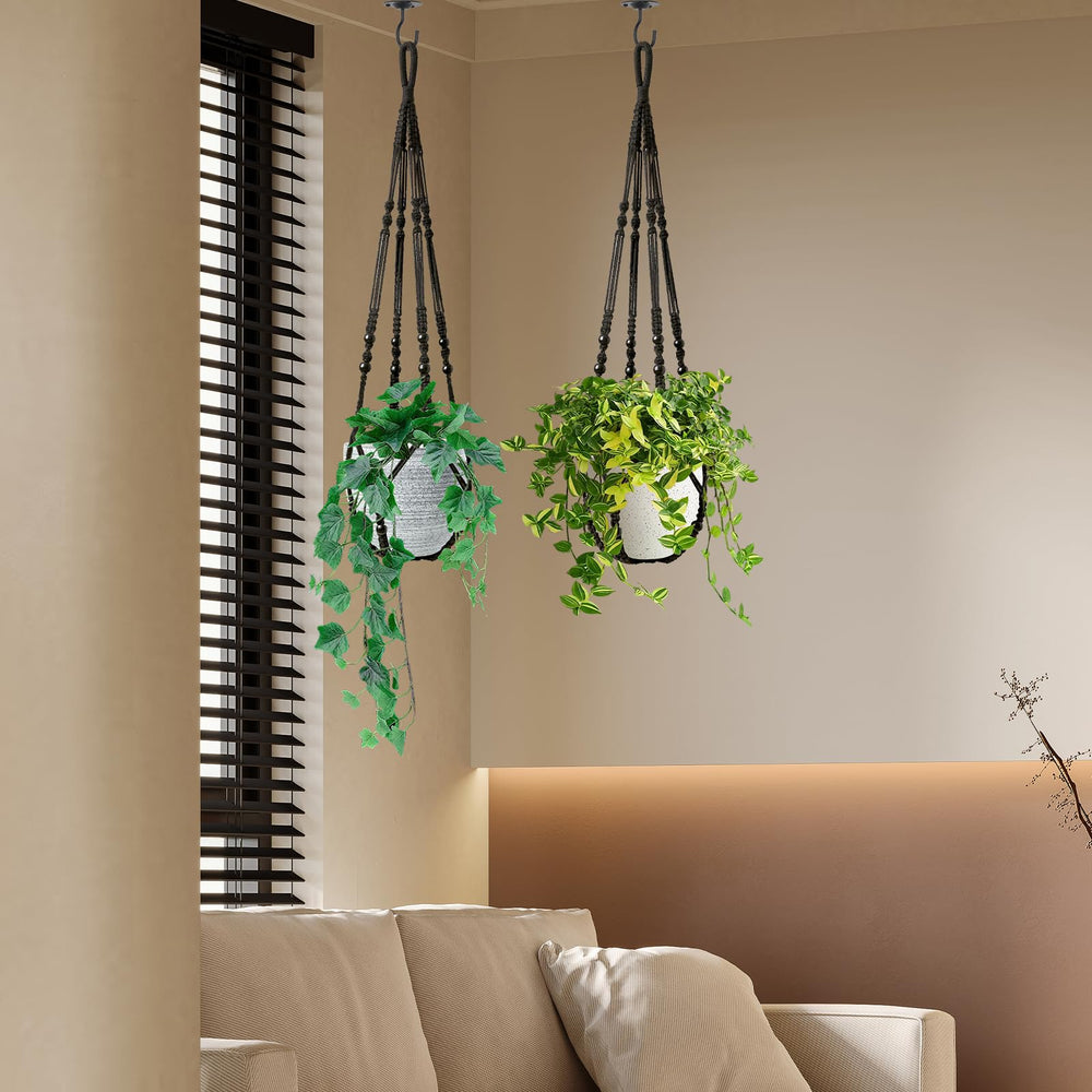 LEWESU macrame plant hanger with decorative wood beads, showcasing elegant design