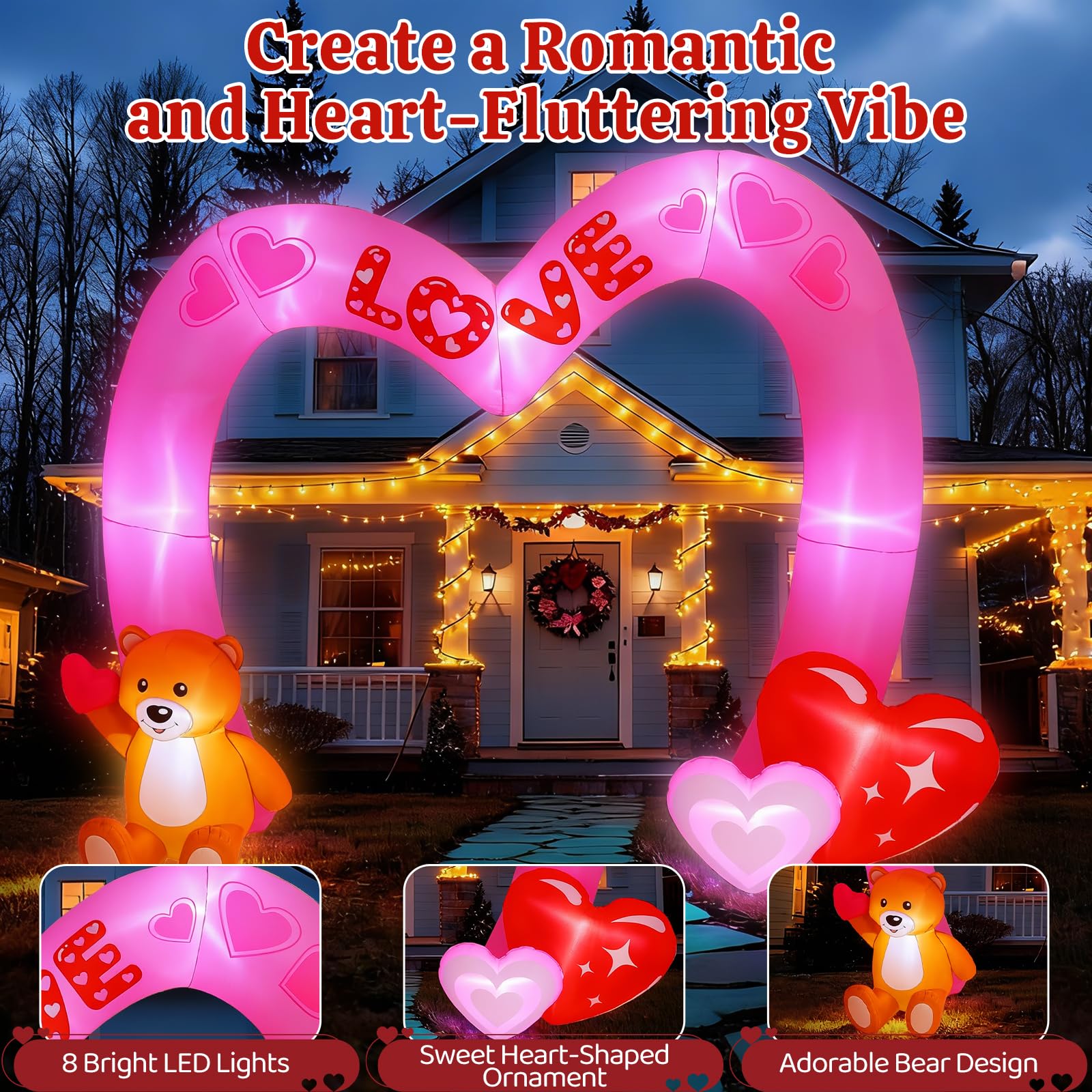 Lewondr inflatable arch with bear holding heart and love patterns