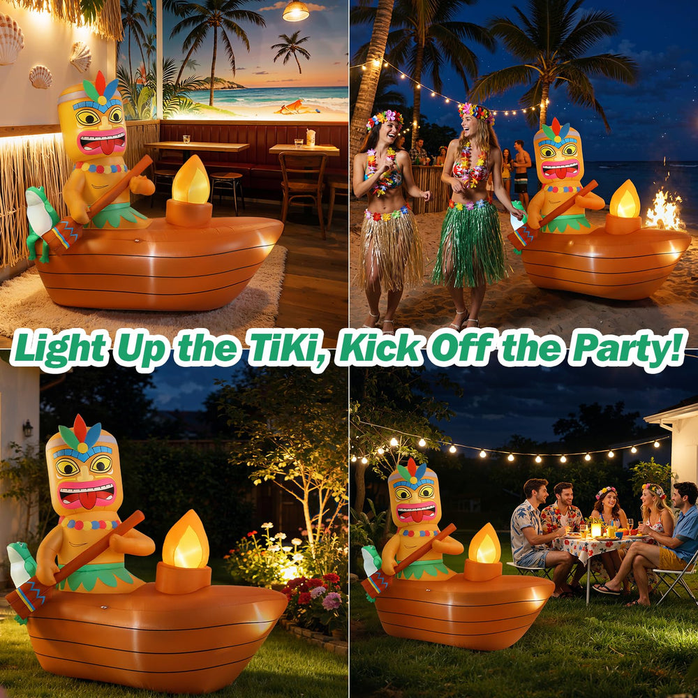 Lewondr inflatable tiki decor displayed at a summer party