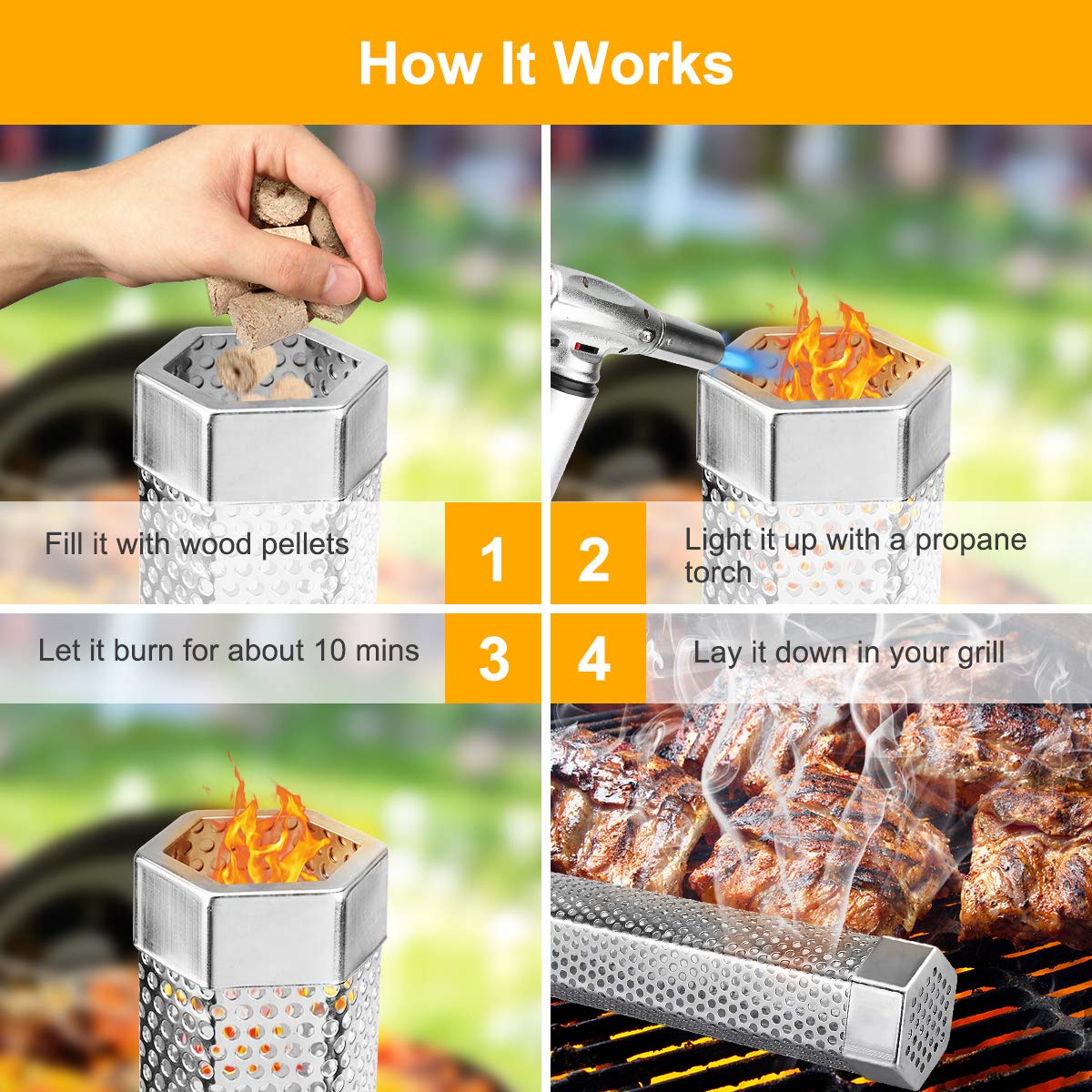 LFSEMINI 12 inch smoker tube with wood pellets inside