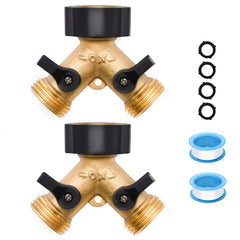 LFSEMINI 2 pack brass garden hose splitters with rubber washers