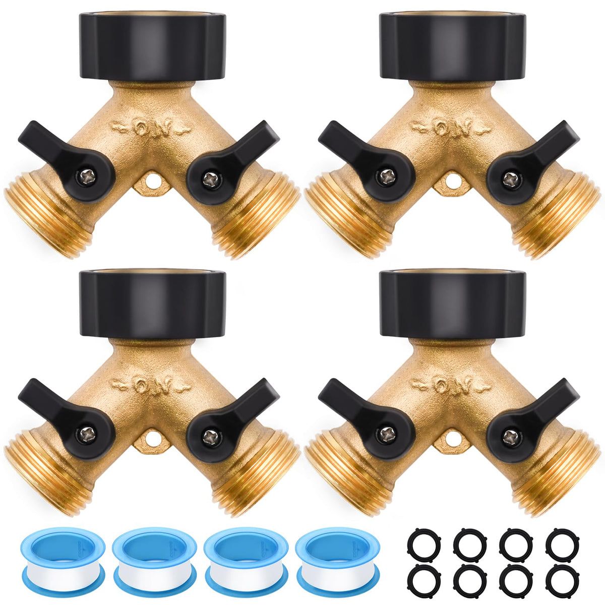 LFSEMINI 4 pack brass hose splitter front view