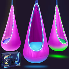 LFSMVT Light Up Kids Pod Swing in pink with LED lights