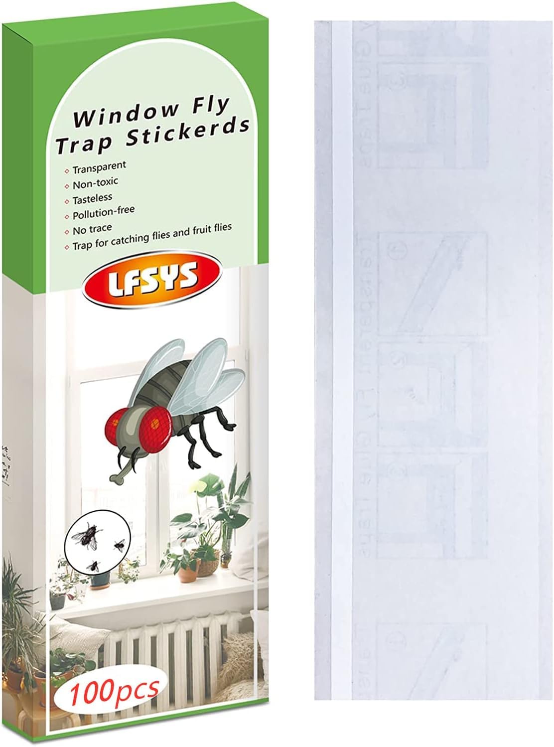 LFSYS 100 Pack Window Fly Traps front view, clear design