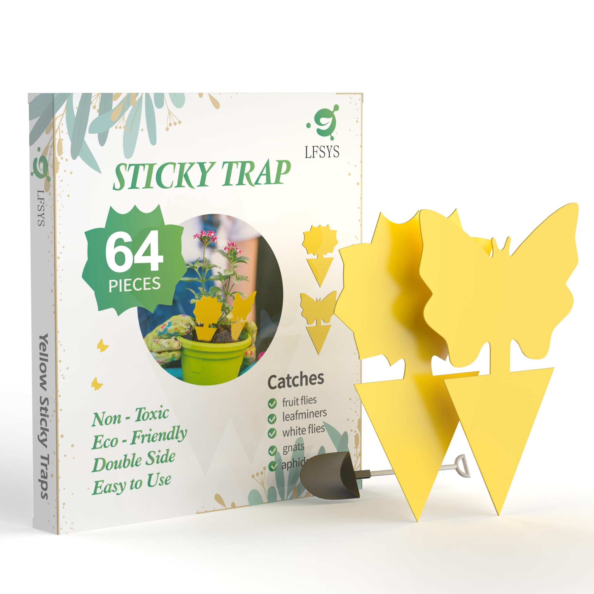 LFSYS 64 Pcs Yellow Sticky Fruit Fly Traps front view
