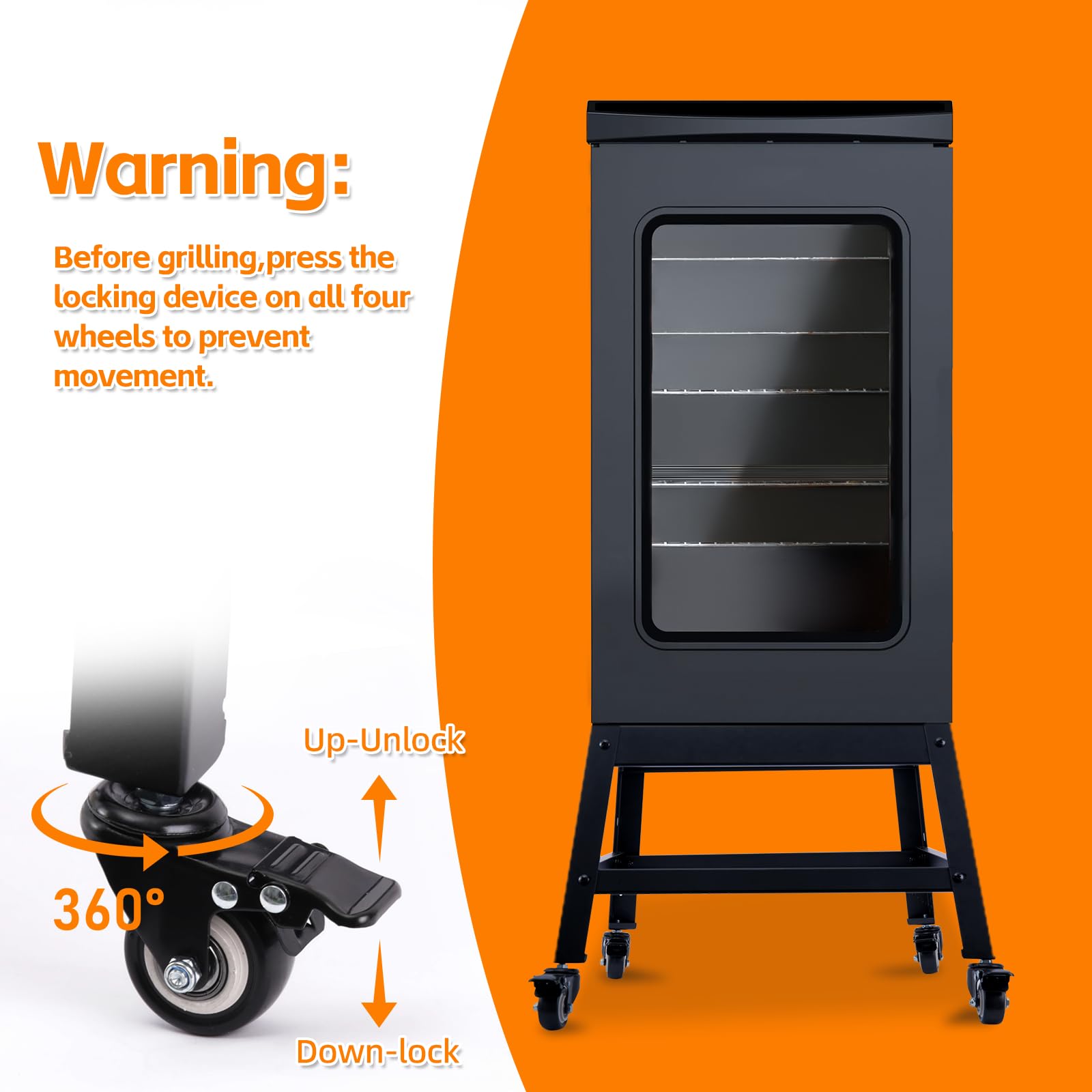 LGBWTUS Mobile Stand for EAST OAK Electric Smoker with smoker on top