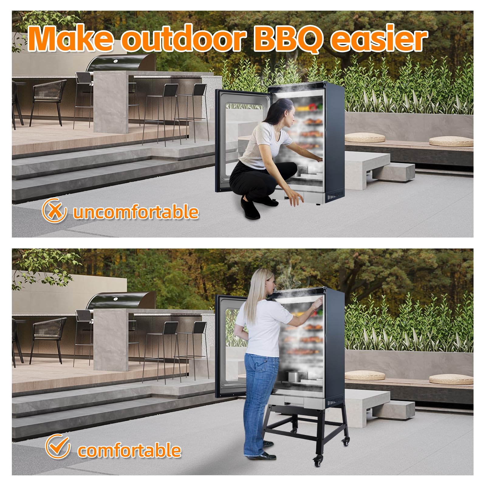 LGBWTUS Mobile Stand for Electric Smoker in backyard setting