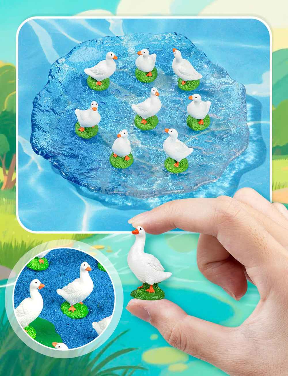 LHSYFBZ mini resin goose figurine on a garden table