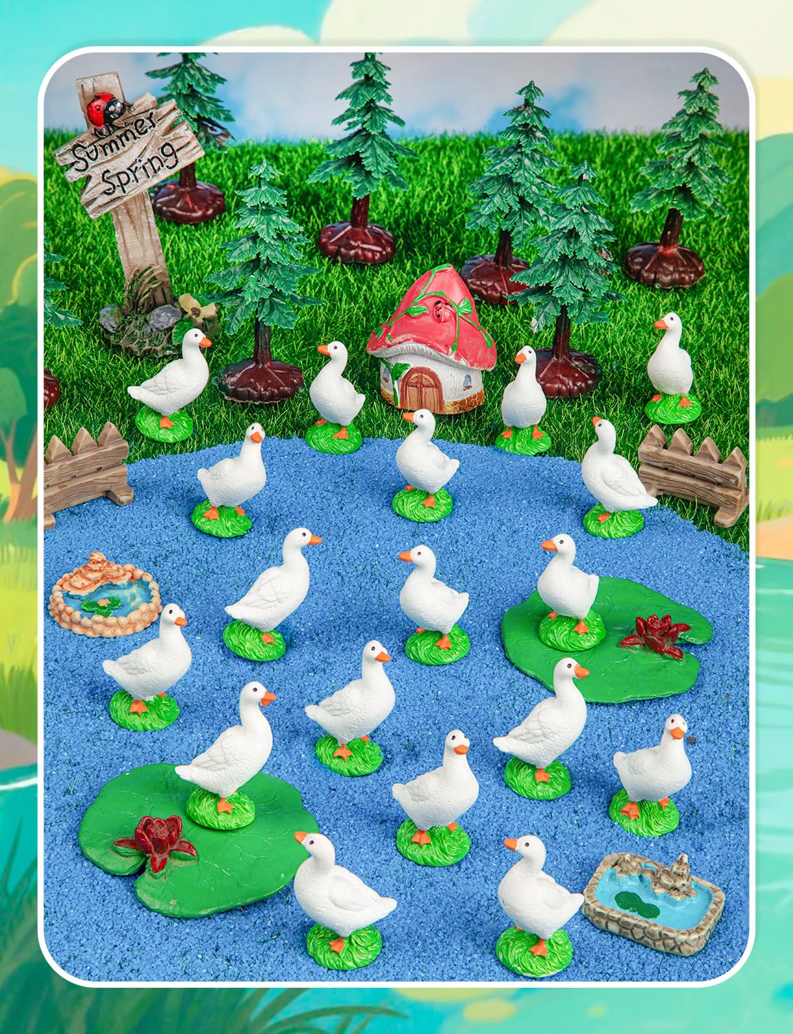 LHSYFBZ mini resin goose figurines on a birthday cake