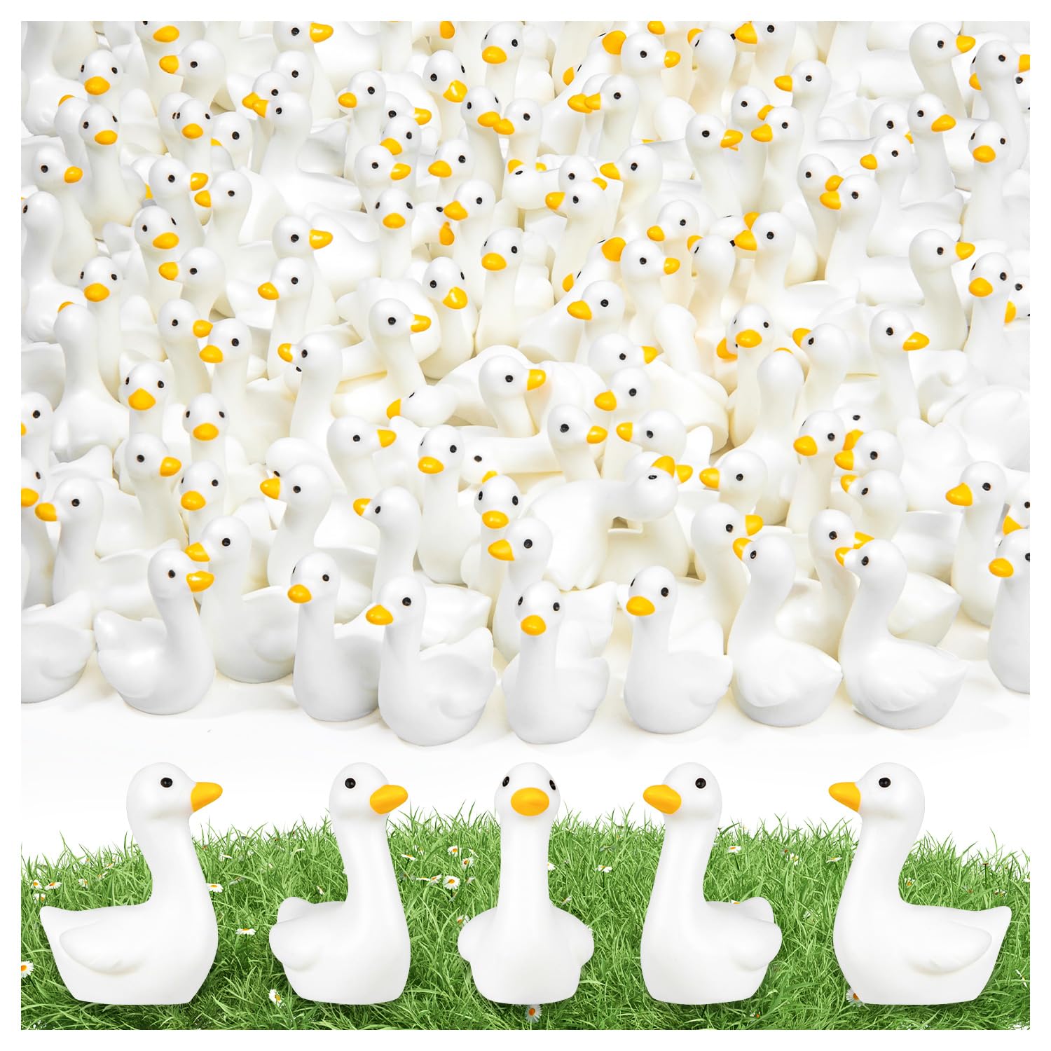 LHSYFBZ Mini Resin Goose Figurines Pack of 90, White
