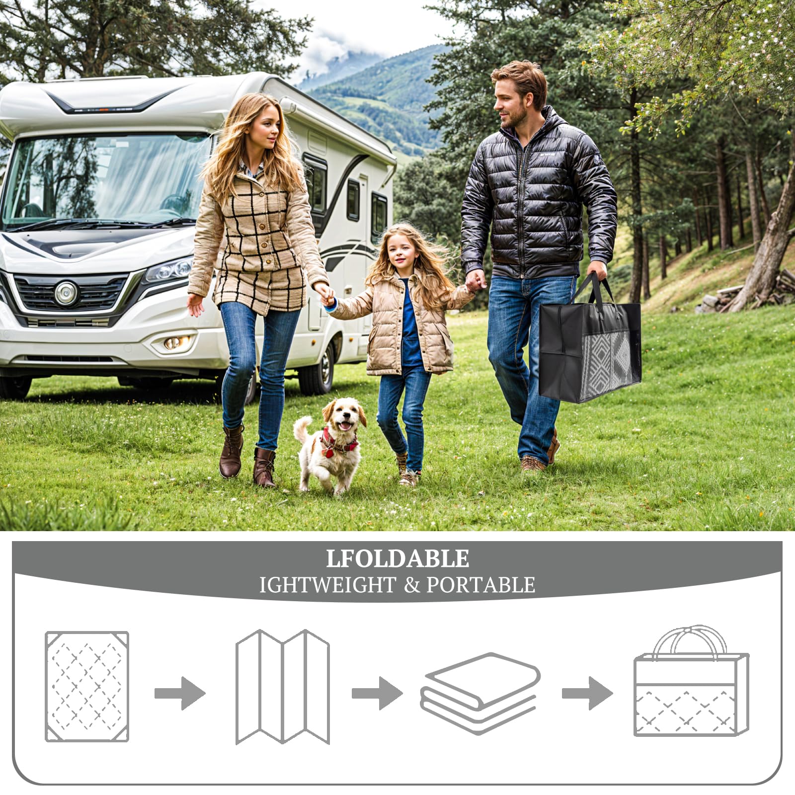 LIANLAM outdoor rug folded for easy transport