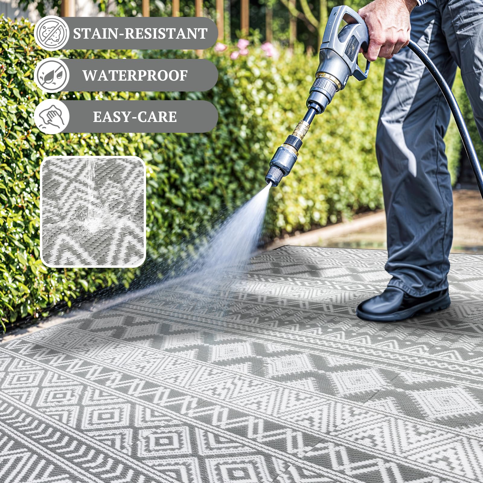 LIANLAM outdoor rug showcasing its waterproof feature