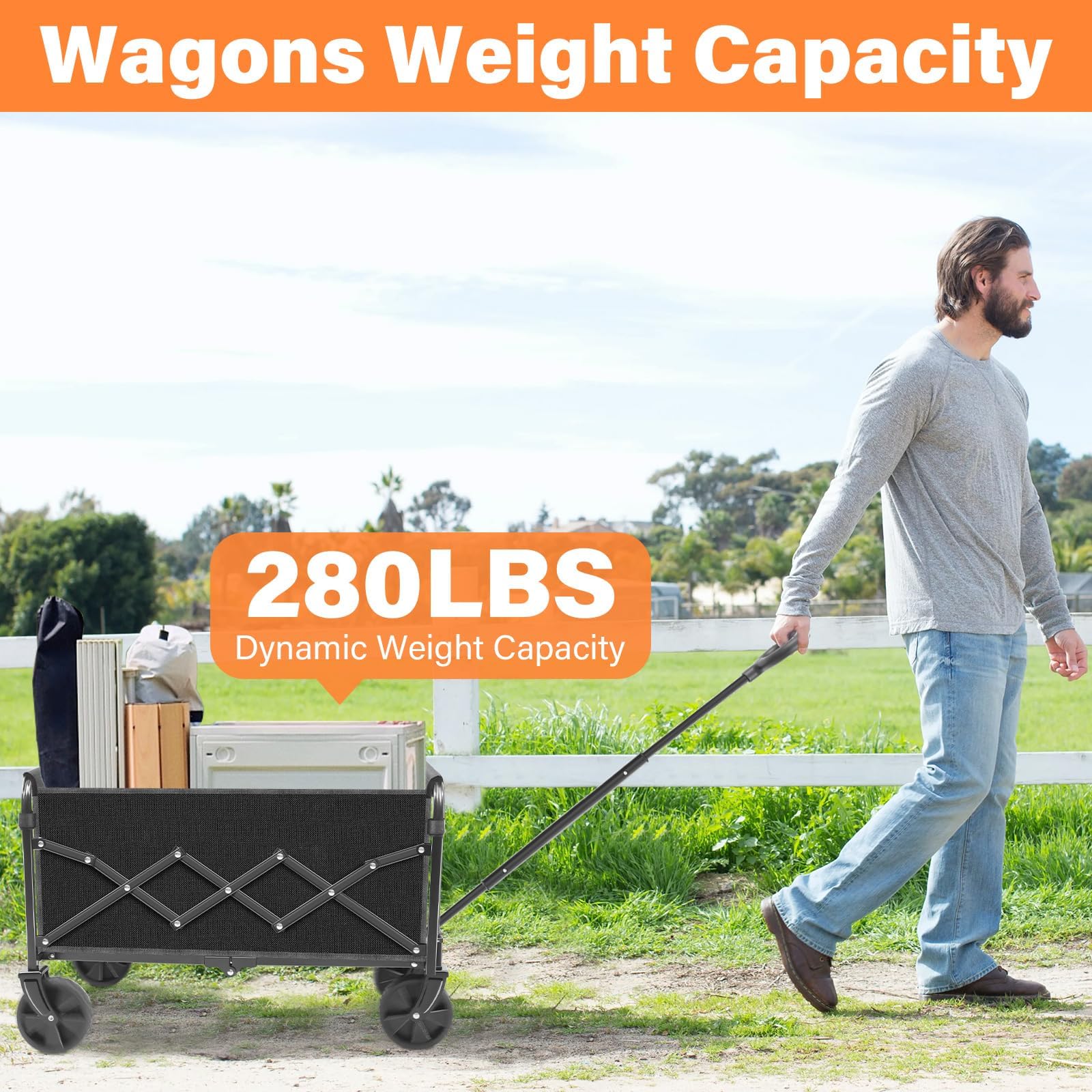 LIAPOTT Foldable Wagon Cart with built-in cup holder