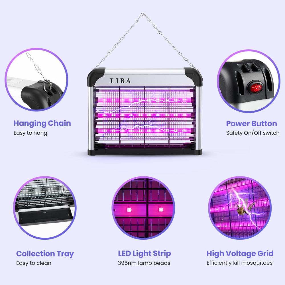LiBa Bug Zapper LED Indoor side view with hanging chain