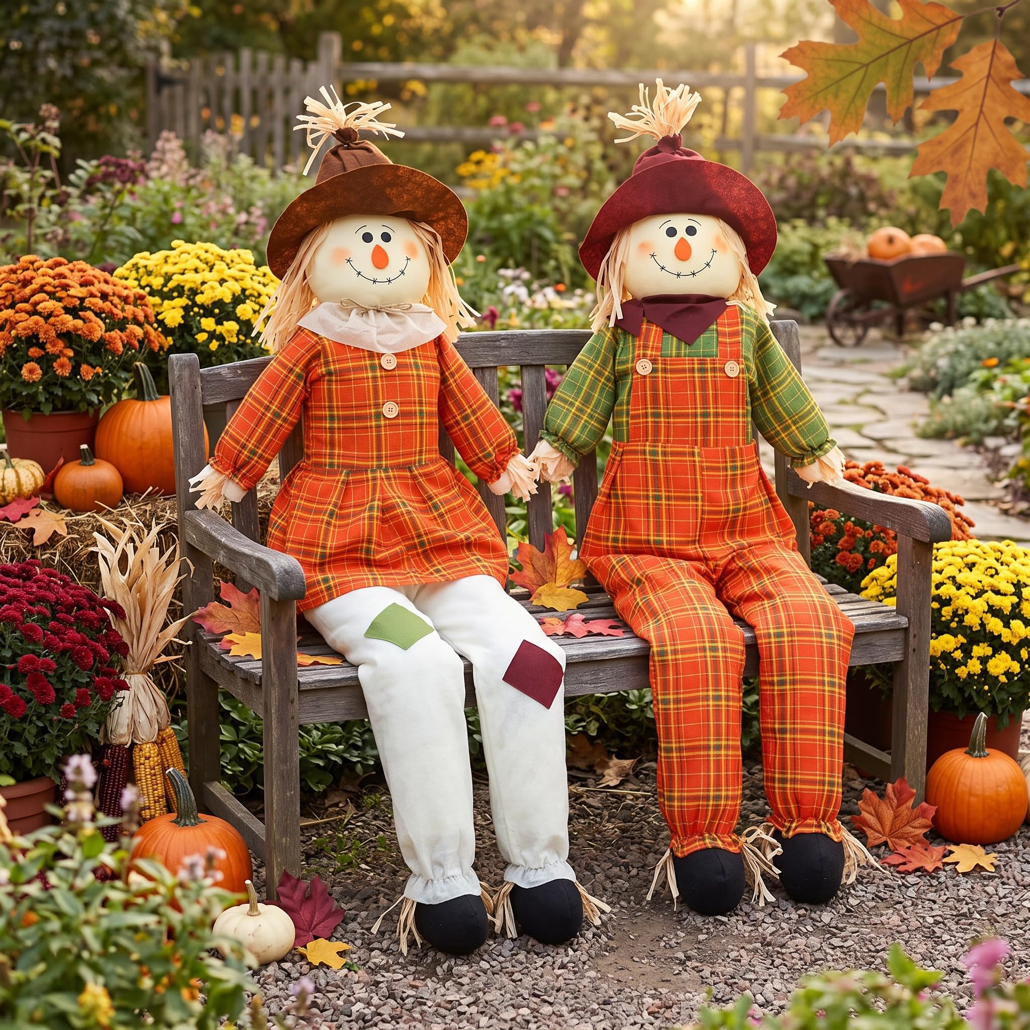 Libima 60 inch large sitting scarecrow front view