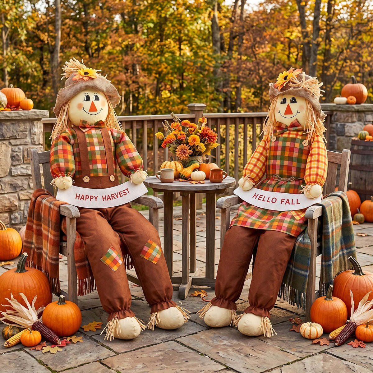 Libima 60" sitting scarecrow in vibrant fall colours