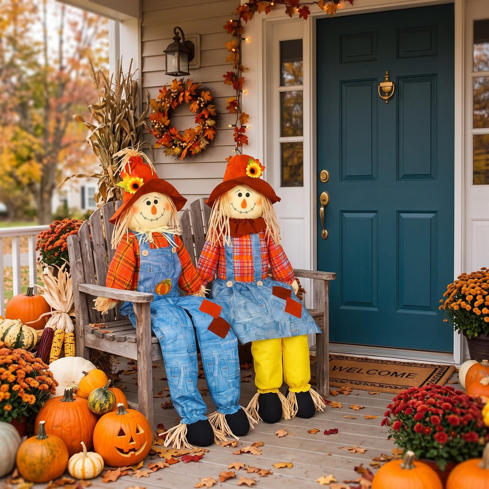 Libima scarecrow in a festive outdoor decor setup